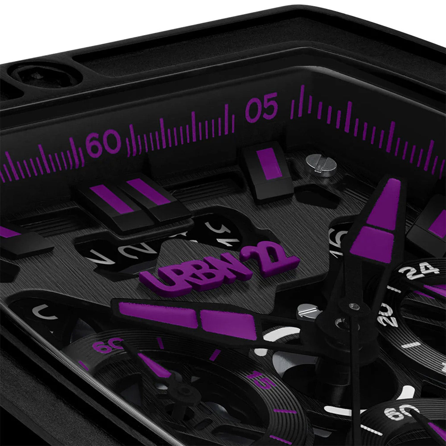 URBN22 Striking Purple Japanese Quartz VD53 Chronograph 5ATM WR Black & Purple Dial & Black Case Mens Watch with Black Silicone Strap_8367922_4