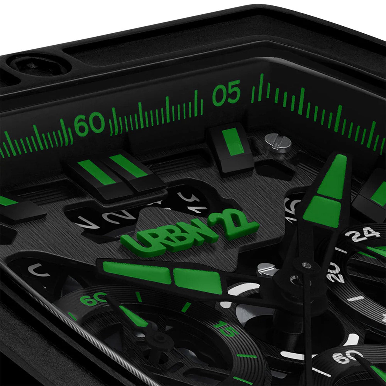 URBN22 Nuclear Green Japanese Quartz VD53 Chronograph 5ATM WR Black & Green Dial & Black Case Mens Watch with Black Silicone Strap_8367933_4