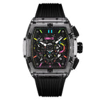 URBN22 Clear Mayhem Japanese Quartz VD53 Chronograph 5ATM WR Black & Multicolour Dial & Transparent Polycarbonate Case Mens Watch with Black Silicone Strap_8367958