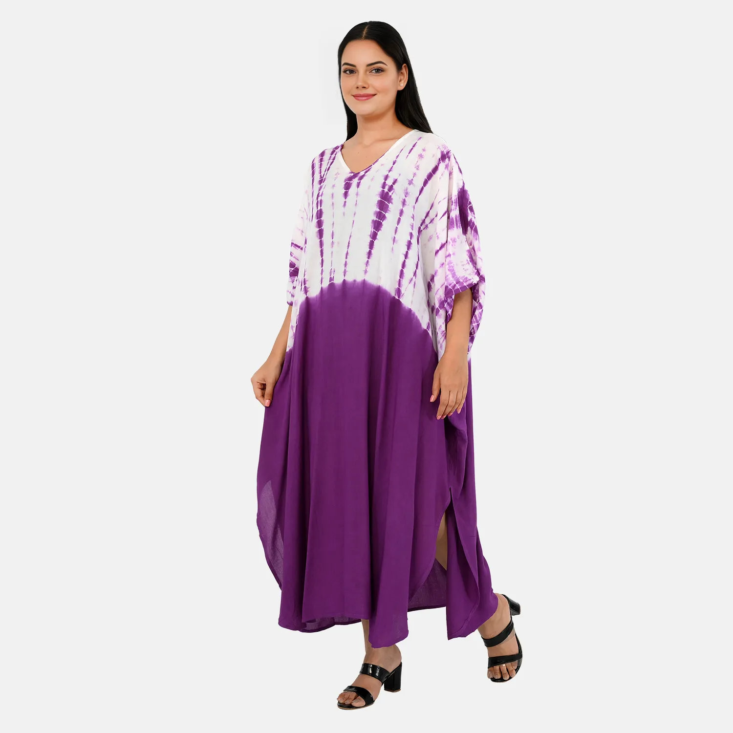 & Maisi Rayon Staple Patterned Kaftan (Size - One Size) - Purple_8368856_1