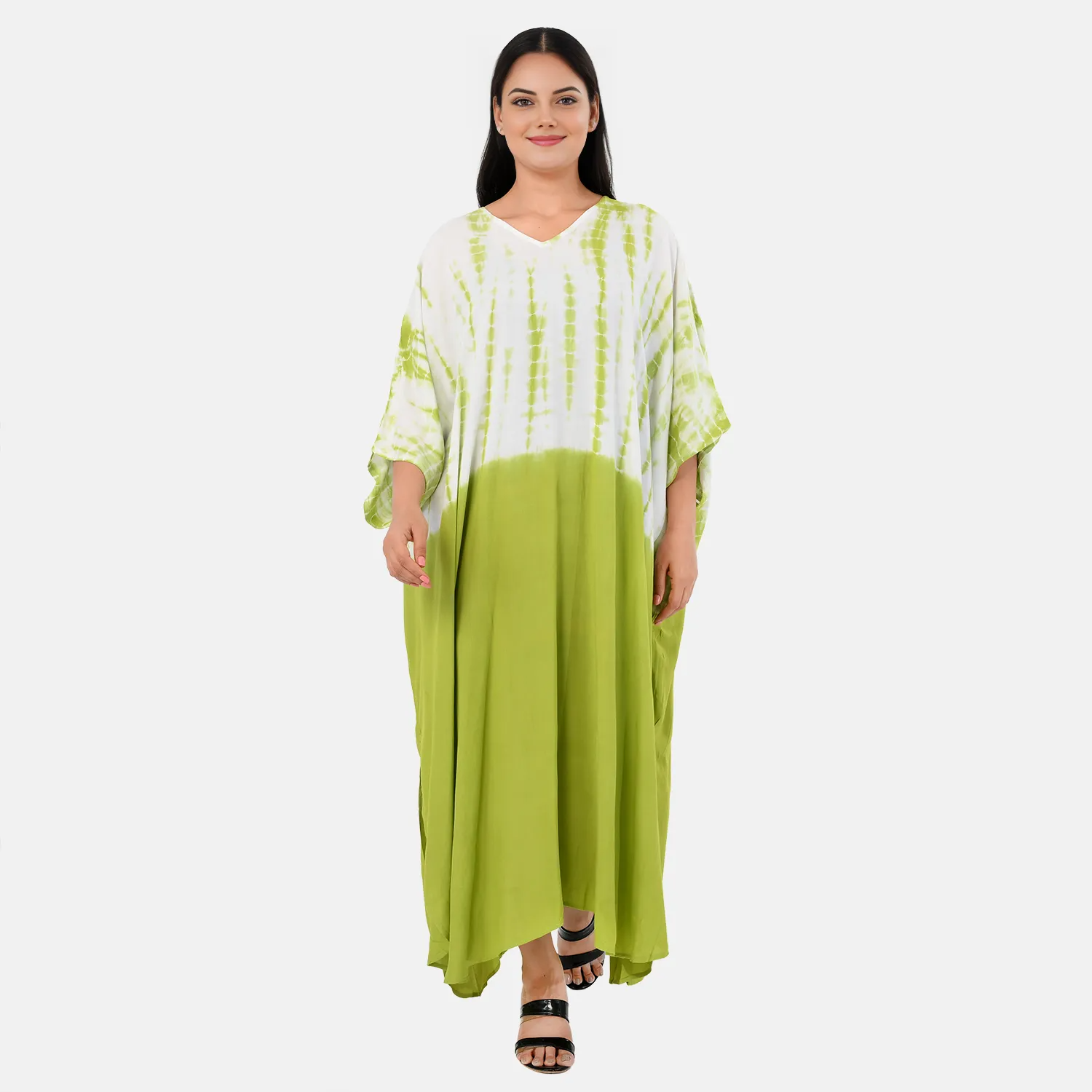 & Maisi Rayon Staple Patterned Kaftan (Size - One Size) - Green_8368858