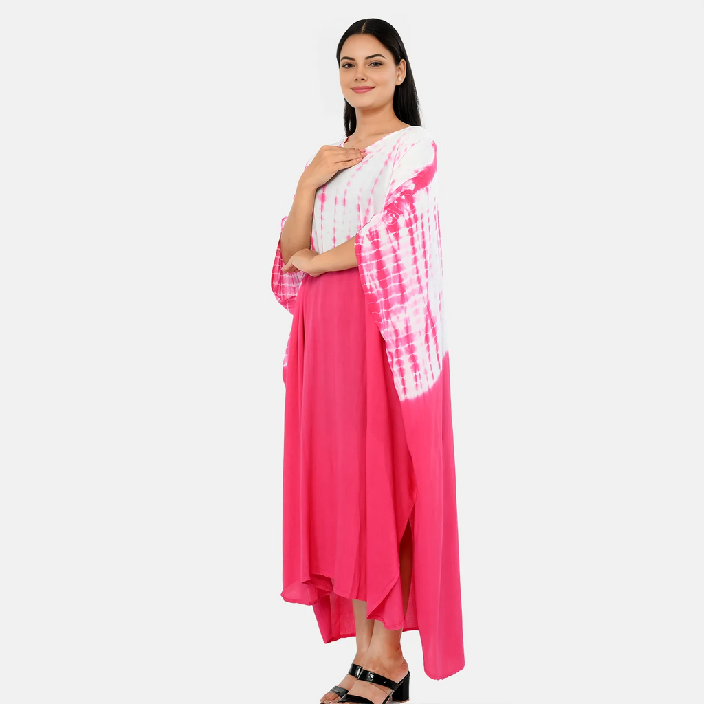 & Maisi Rayon Staple Patterned Kaftan (Size - One Size) - Pink_8368859_1