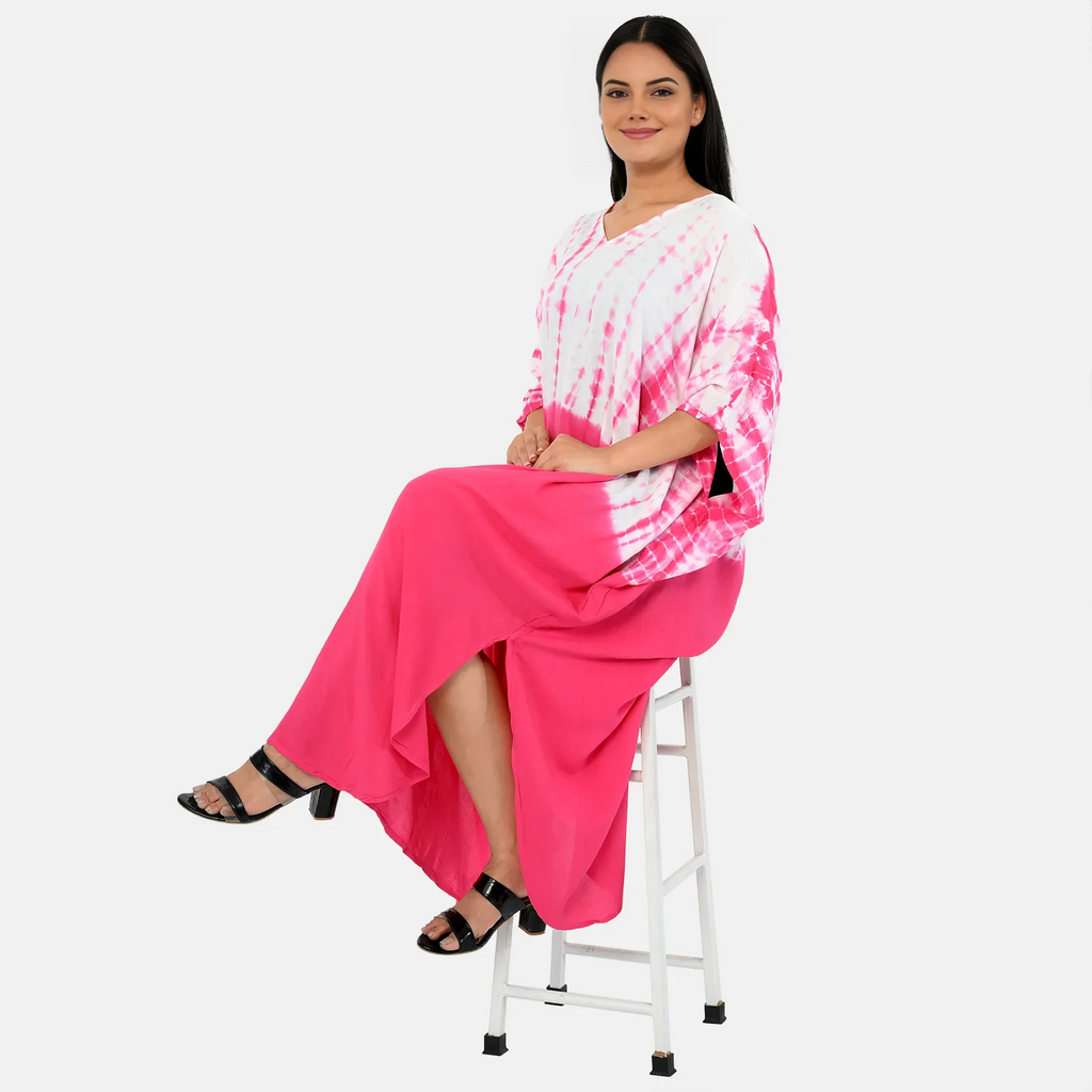 & Maisi Rayon Staple Patterned Kaftan (Size - One Size) - Pink_8368859_3