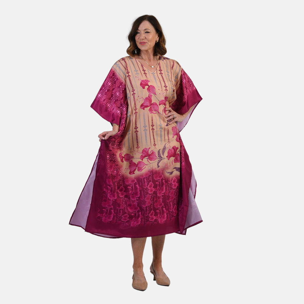 & Maisi Lightweight Printed Long Kaftan (One Size) - Magenta_8374703