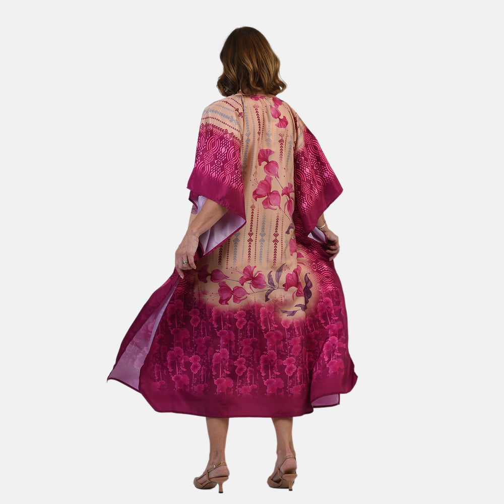 & Maisi Lightweight Printed Long Kaftan (One Size) - Magenta_8374703_3