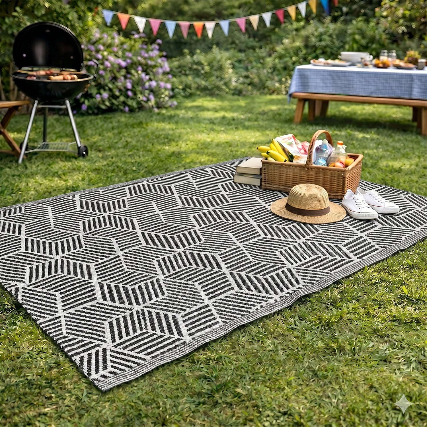 Bliss & Beyond Polypropylene Printed Rug and Door Mat (Size 180x1 cm) - White_8377429_1