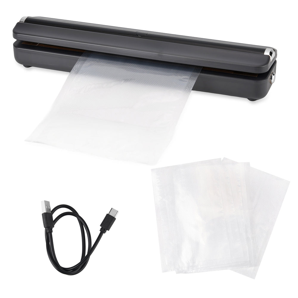 Rechargeable Wireless Vacuum Sealing Machine (1500 mAh) with 10 Bags - Black_8377866_8