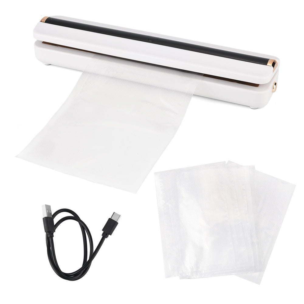 Rechargeable Wireless Vacuum Sealing Machine (1500 mAh) with 10 Bags - White_8377868_8
