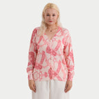 & Maisi Womens Printed V-Neck Cardigan (Size L/XL, 16-22) - Pink & Light Rose Red_8379415