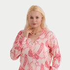 & Maisi Womens Printed V-Neck Cardigan (Size L/XL, 16-22) - Pink & Light Rose Red_8379415_4