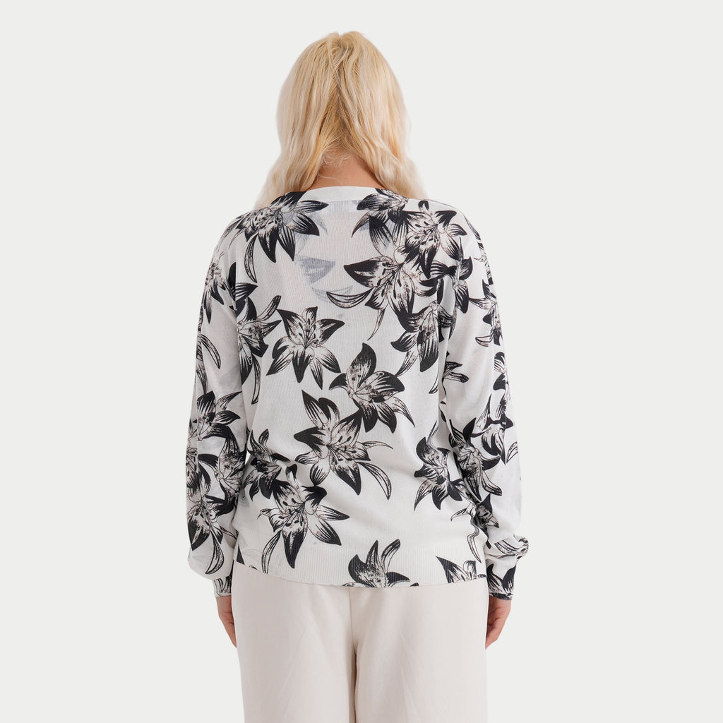 & Maisi Womens Printed V-Neck Cardigan (Size S/M, 8-14) - White & Black_8379424_1