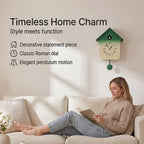 Modern Cuckoo Wall Clock with Pendulum Powered by 3 x AA Batteries (Not Incl.) - Singing Bird with Automatic Night-Time Silent Mode - Green