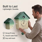 Modern Cuckoo Wall Clock with Pendulum Powered by 3 x AA Batteries (Not Incl.) - Singing Bird with Automatic Night-Time Silent Mode - Green