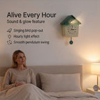 Modern Cuckoo Wall Clock with Pendulum Powered by 3 x AA Batteries (Not Incl.) - Singing Bird with Automatic Night-Time Silent Mode - Green