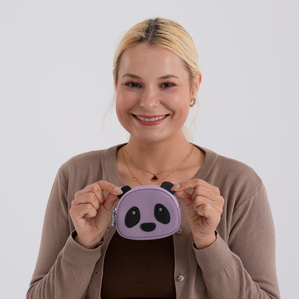 Genuine Leather Panda Pattern Wallet - Purple_8411773_2