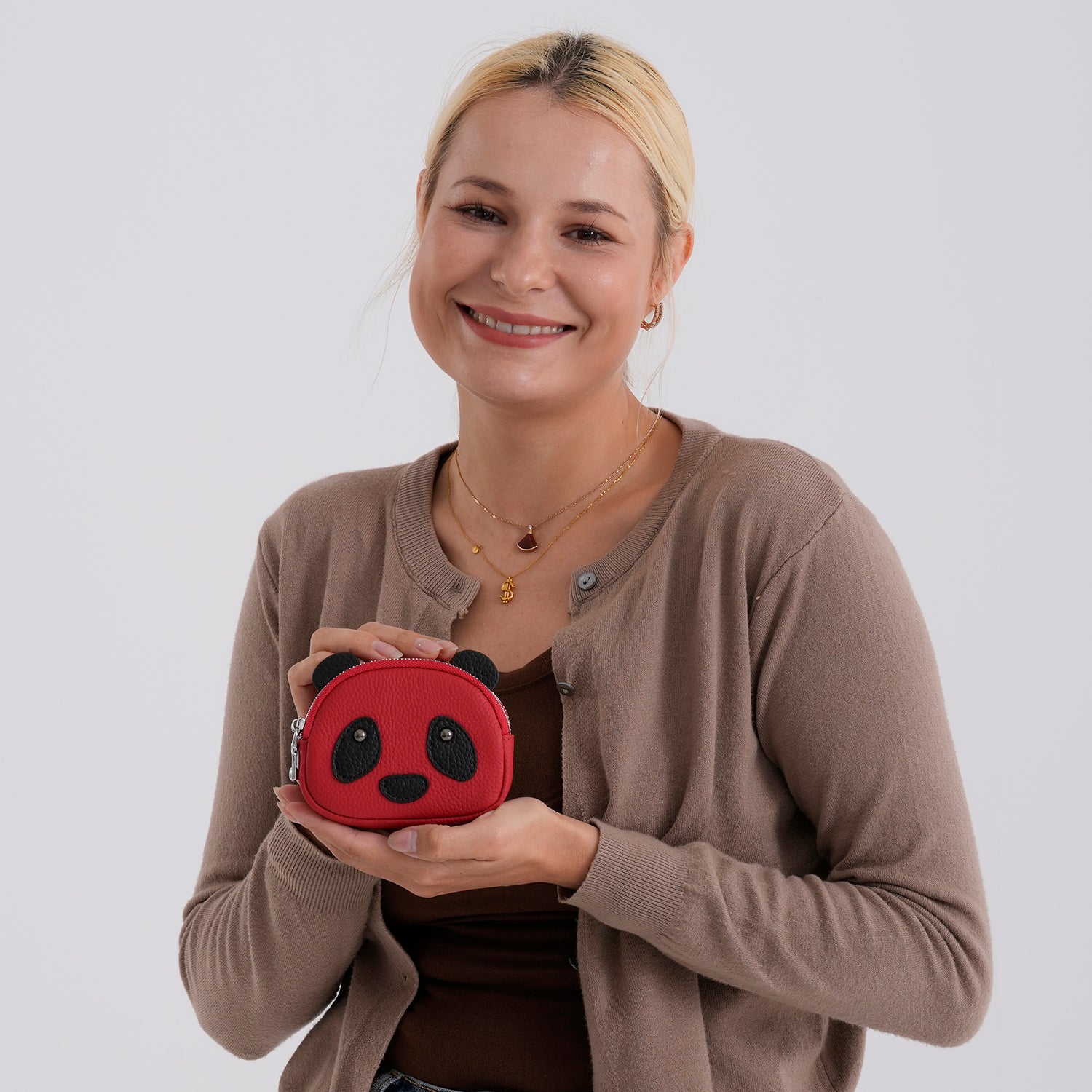 Genuine Leather Panda Pattern Wallet - Red_8411774_2