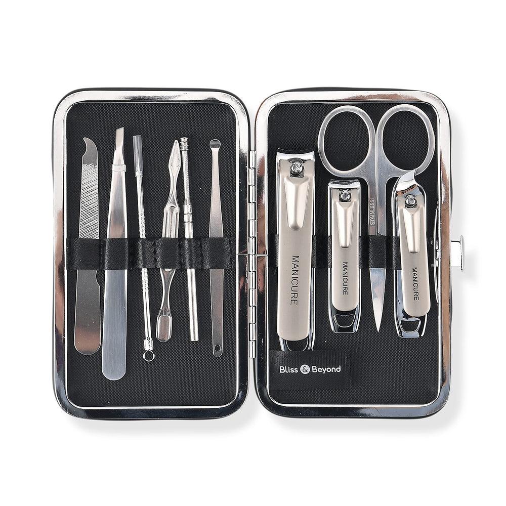 Bliss - Beyond 10 Piece Stainless Steel Embossed Manicure Set - Blue