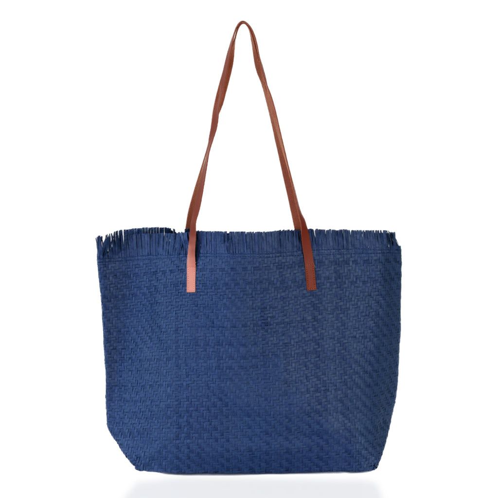 Large Shoulder Tote Bag with Contrast Handles - Navy Blue_8412530