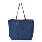 Large Shoulder Tote Bag with Contrast Handles - Navy Blue_8412530