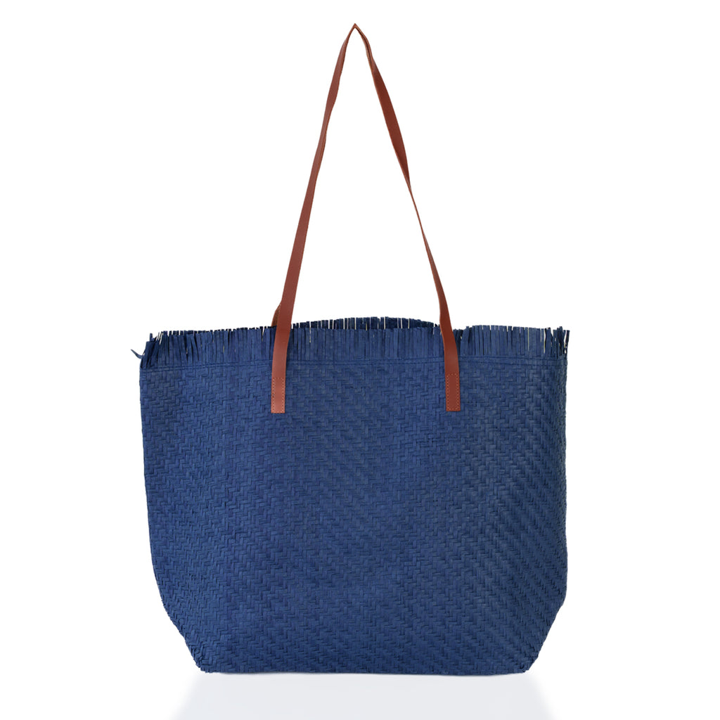 Large Shoulder Tote Bag with Contrast Handles - Navy Blue_8412530_1