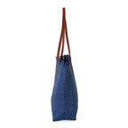 Large Shoulder Tote Bag with Contrast Handles - Navy Blue_8412530_2