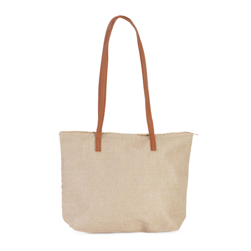 Canvas Striped Shoulder Tote Bag with Handles - Green_8412536_1