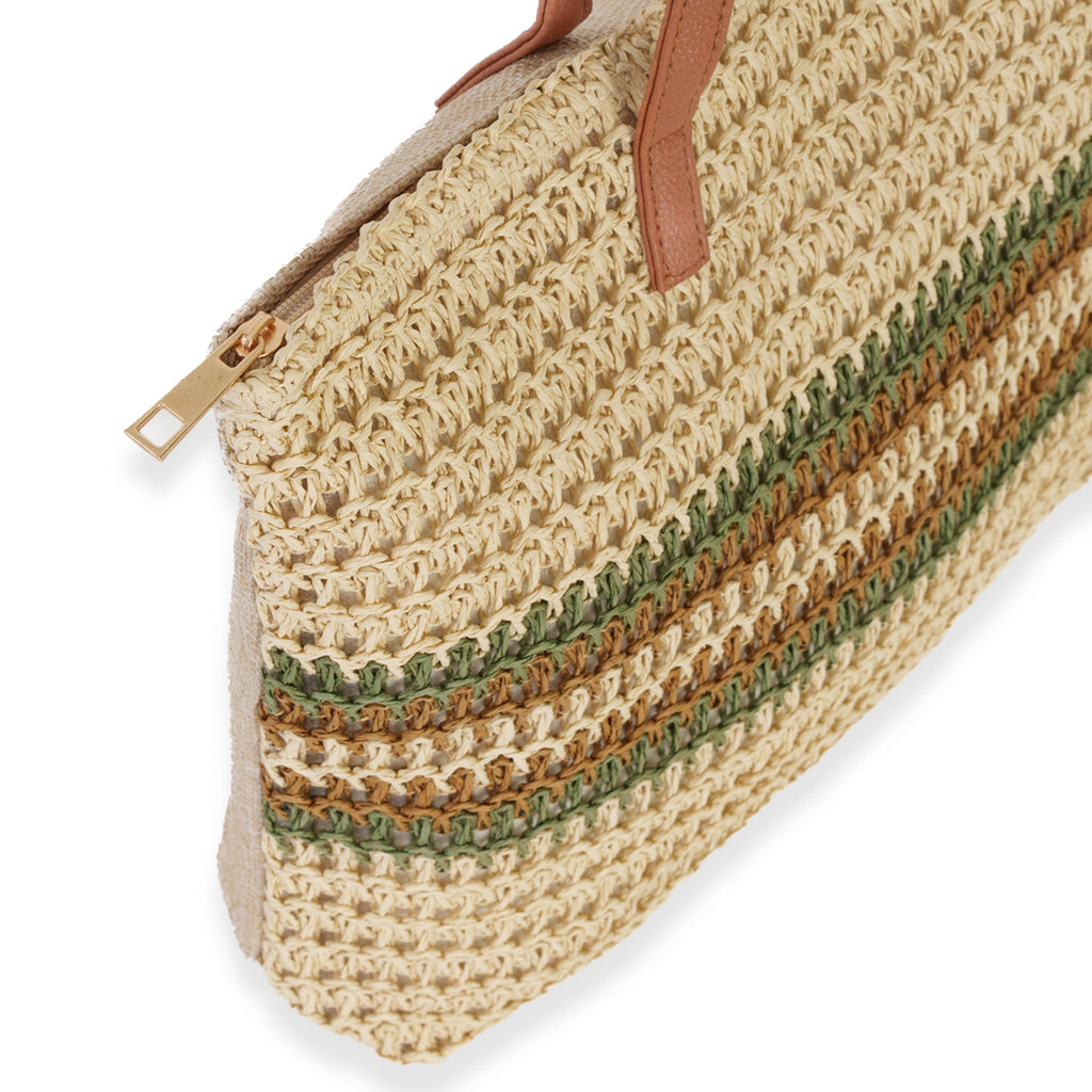 Canvas Striped Shoulder Tote Bag with Handles - Green_8412536_4