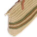 Canvas Striped Shoulder Tote Bag with Handles - Green_8412536_4