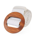 Elasticated Stretch Waist Belt with Round Wooden Buckle (105 cm) - White_8412547