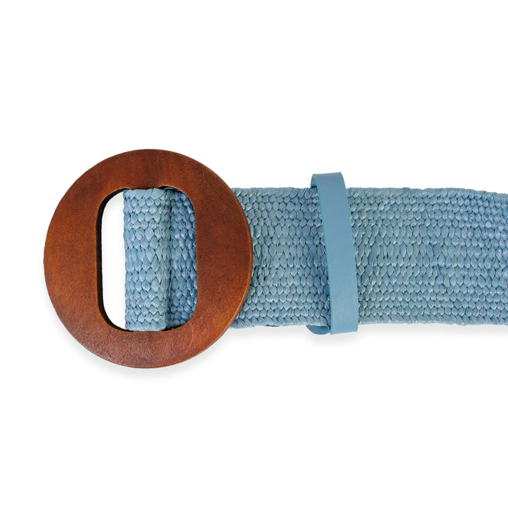 Elasticated Stretch Waist Belt with Round Wooden Buckle (105 cm) - Denim_8412548_1