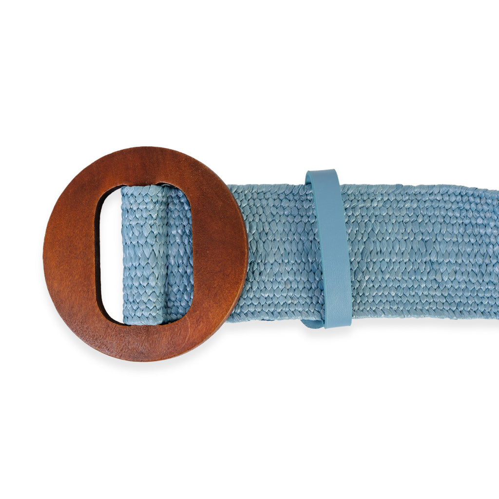 Elasticated Stretch Waist Belt with Round Wooden Buckle (105 cm) - Denim_8412548_1