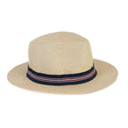 Paper Straw Fedora Sun Hat with Striped Band - Natural & Navy_8412580_2