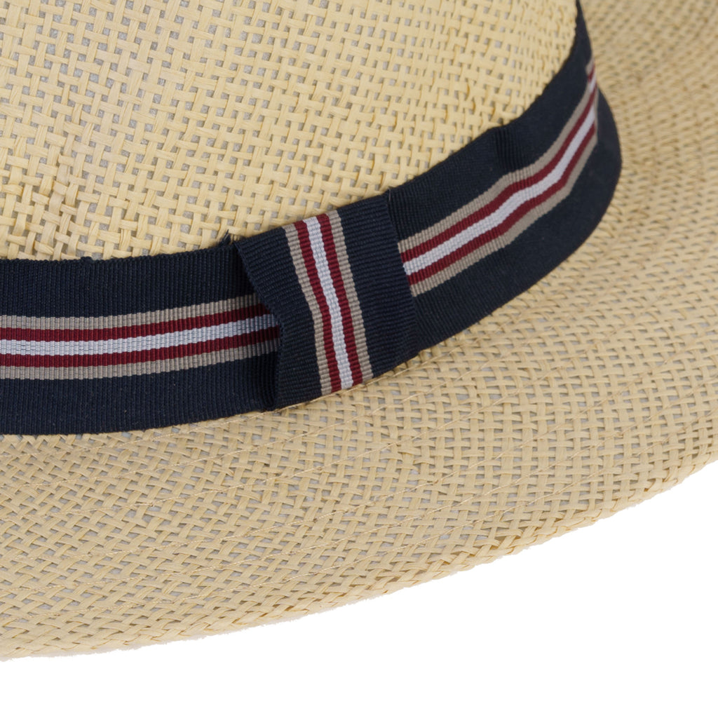 Paper Straw Fedora Sun Hat with Striped Band - Natural & Navy_8412580_3