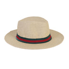 Paper Straw Fedora Sun Hat with Striped Band - Red & Green_8412581_2