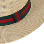 Paper Straw Fedora Sun Hat with Striped Band - Red & Green_8412581_3