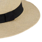 Paper Straw Fedora Sun Hat with Striped Band - Black_8412582_3