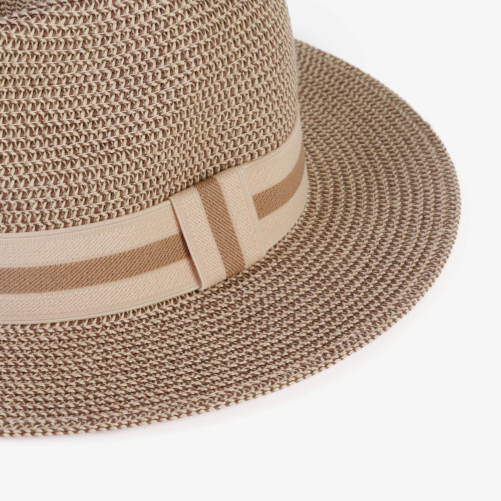 Coastal Accessories Wide-brim Panama Hat with Striped Ribbon - Beige_8412595_3