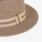 Coastal Accessories Wide-brim Panama Hat with Striped Ribbon - Beige_8412595_3