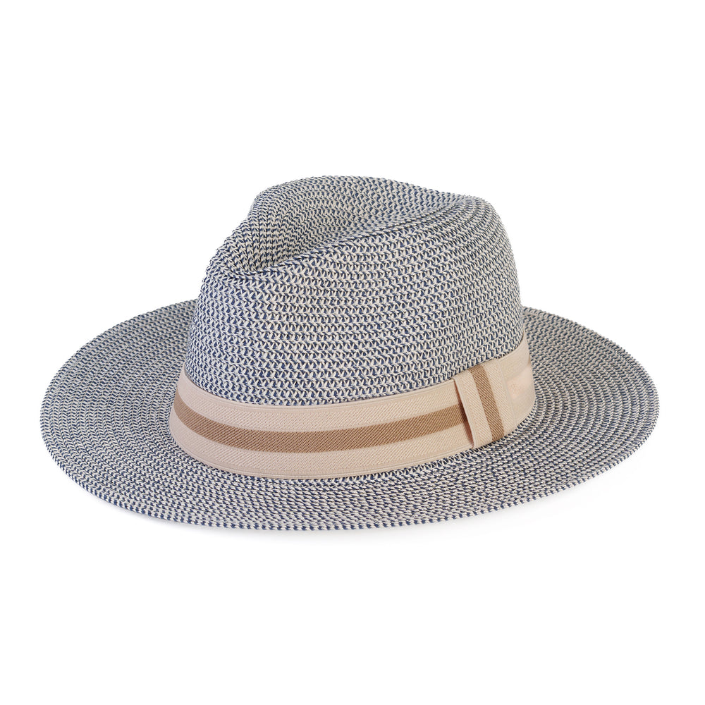 Coastal Accessories Wide-brim Panama Hat with Striped Ribbon - Grey_8412596