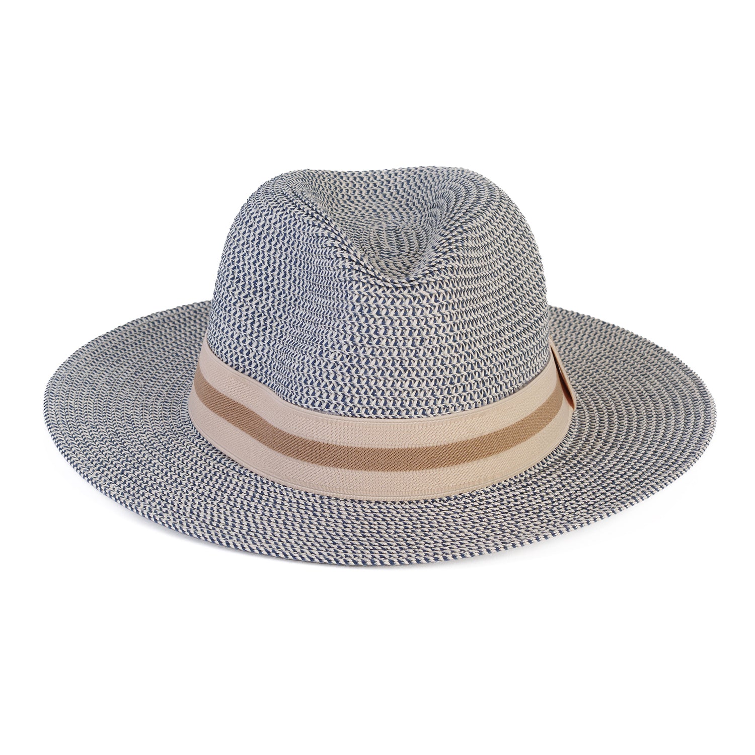 Coastal Accessories Wide-brim Panama Hat with Striped Ribbon - Grey_8412596_1