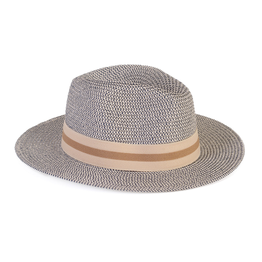 Coastal Accessories Wide-brim Panama Hat with Striped Ribbon - Grey_8412596_2