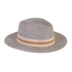 Coastal Accessories Wide-brim Panama Hat with Striped Ribbon - Grey_8412596_2