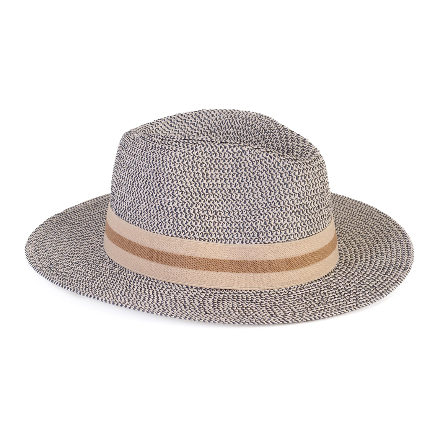 Coastal Accessories Wide-brim Panama Hat with Striped Ribbon - Grey_8412596_2
