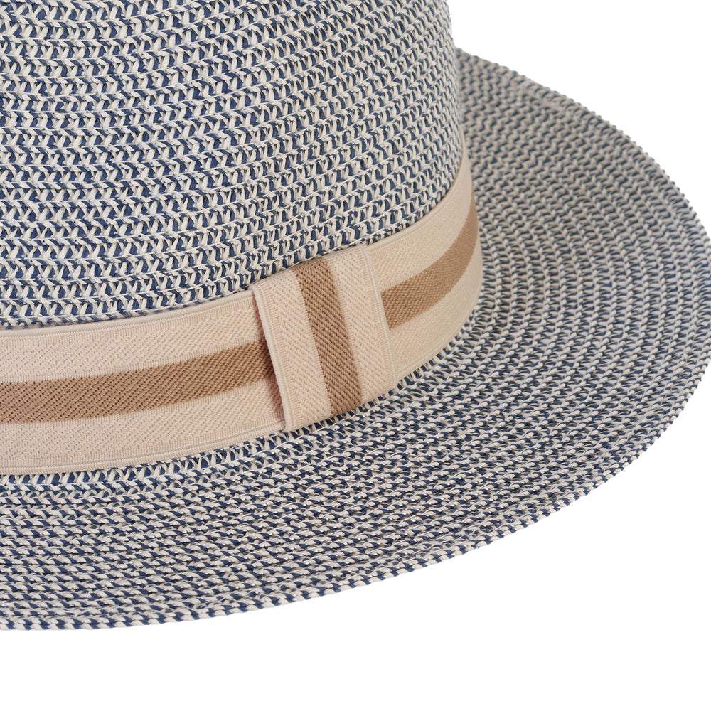 Coastal Accessories Wide-brim Panama Hat with Striped Ribbon - Grey_8412596_3