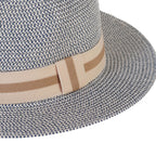 Coastal Accessories Wide-brim Panama Hat with Striped Ribbon - Grey_8412596_3