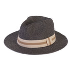 Coastal Accessories Wide-brim Panama Hat with Striped Ribbon - Black_8412597