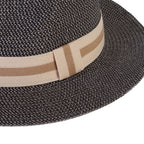Coastal Accessories Wide-brim Panama Hat with Striped Ribbon - Black_8412597_3