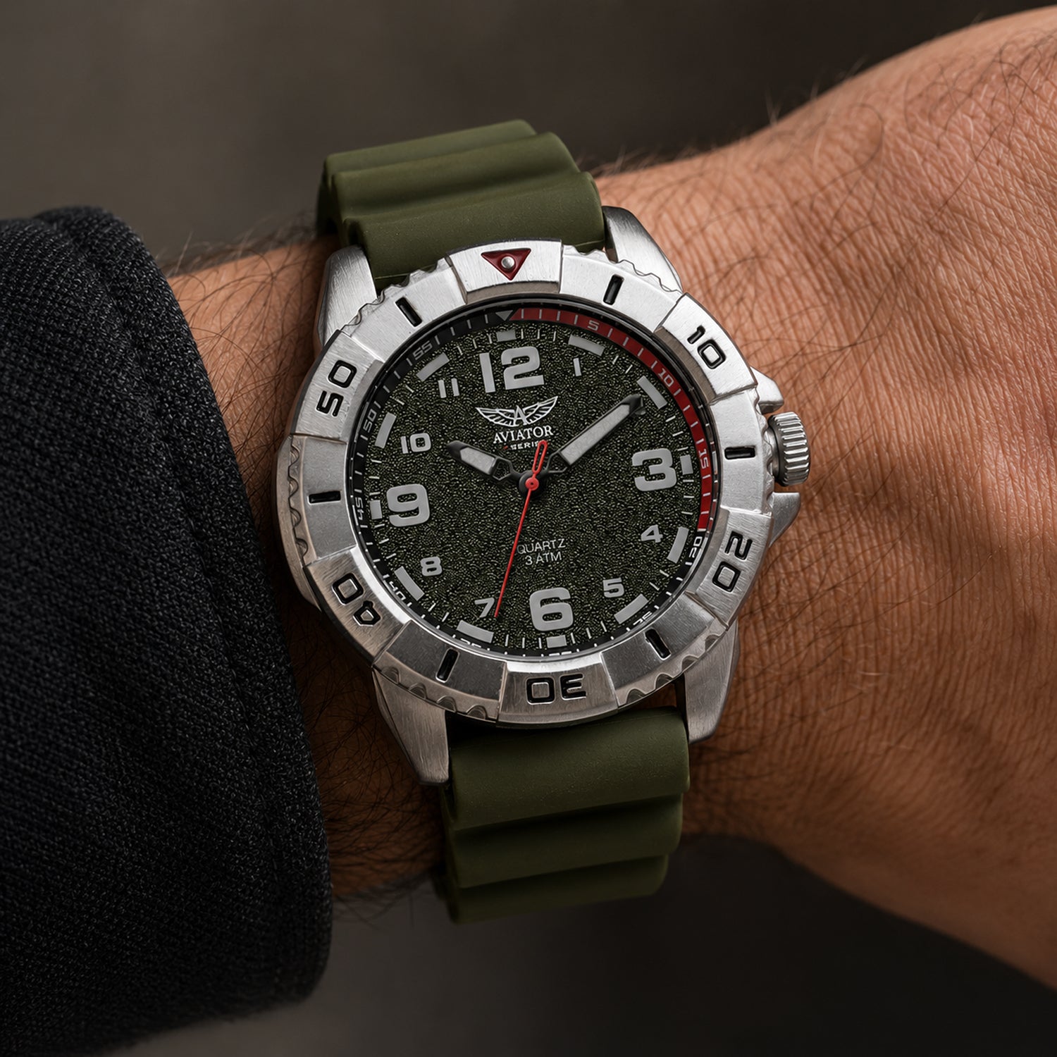 Aviator Quartz Mens Watch in Stainless Steel - Black_8412615_1