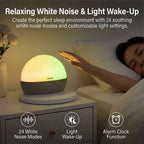 Wireless White Noise Sleep Aid Hub - Wireless Charging, Surround Sound Speakers, RGB Light Feature, FM Radio, Alarm Clock - White