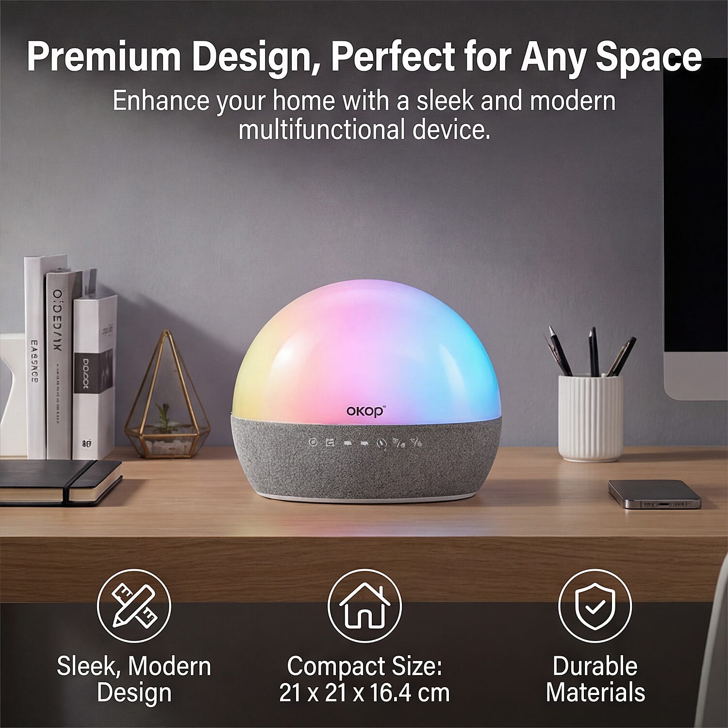 Wireless White Noise Sleep Aid Hub - Wireless Charging, Surround Sound Speakers, RGB Light Feature, FM Radio, Alarm Clock - White